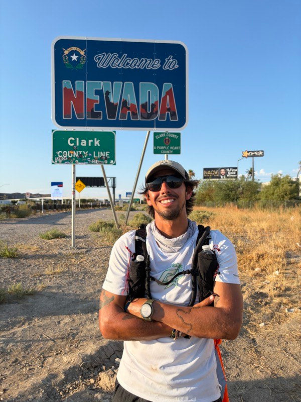At the Nevada state line on the 300-mile run to Las Vegas